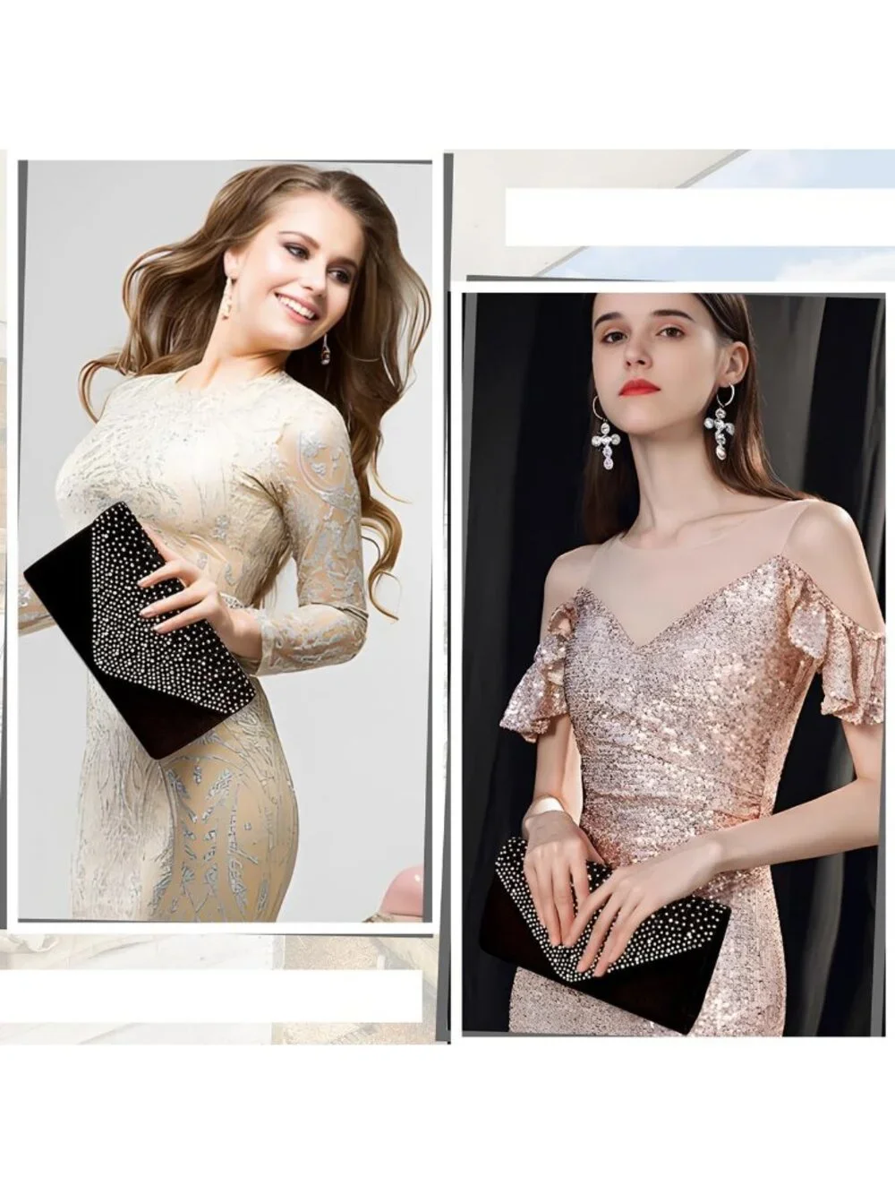 Women's Black White Rhinestone Clutch Purse For Evening Bag Wedding Handbags